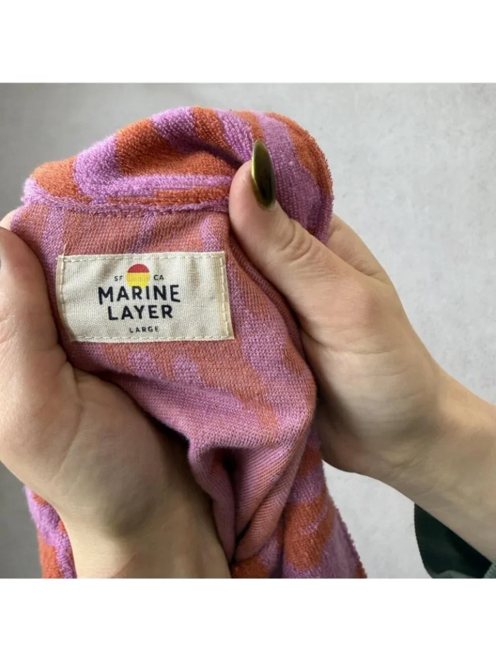 Marine Layer Shirt Womens Large Purple Terry Button Up Cropped Floral Print - Picture 2 of 9